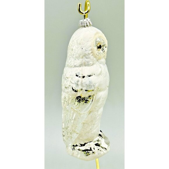 Snowy Owl Vintage Christmas Ornament West Germany Blown Glass White Silver 6 in - Picture 5 of 8